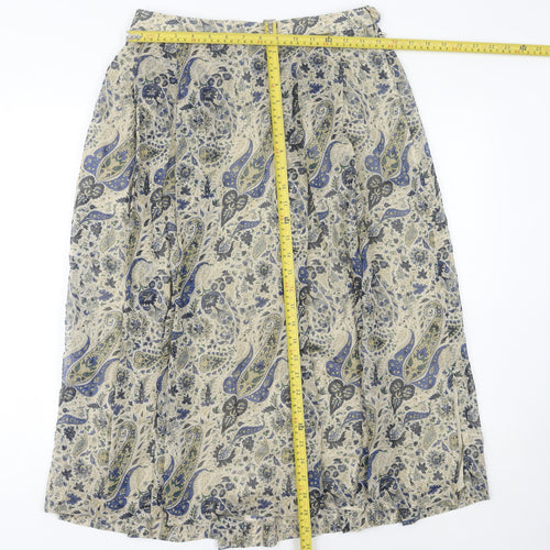 Geiger Women’s Beige Paisley A-Line Midi Skirt Size 14 Vintage Cotton