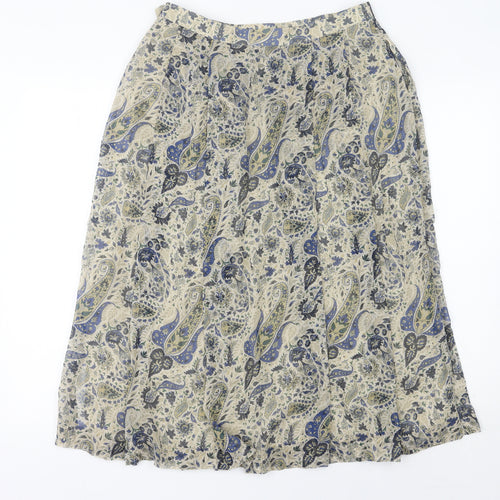 Geiger Women’s Beige Paisley A-Line Midi Skirt Size 14 Vintage Cotton