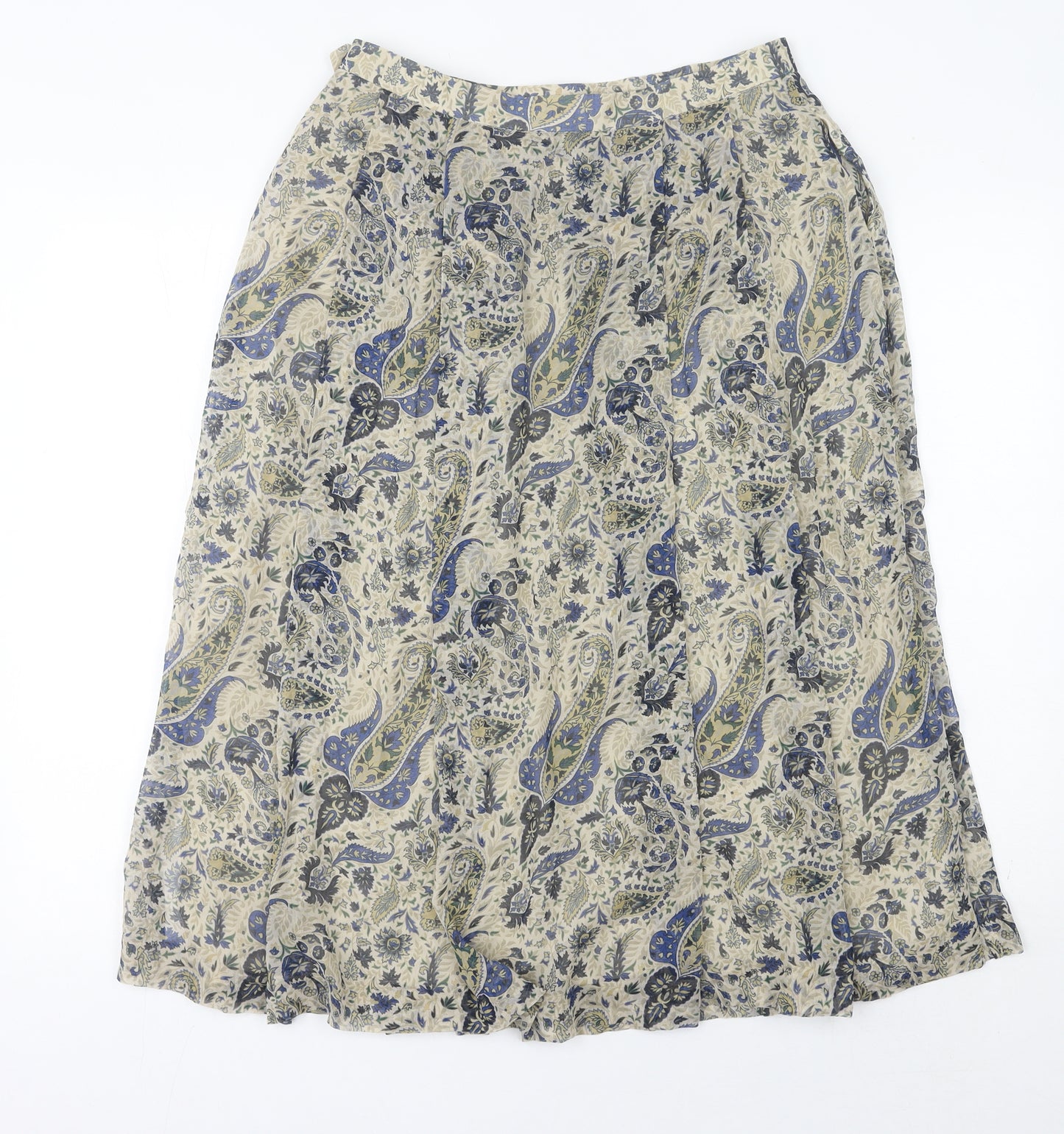 Geiger Women’s Beige Paisley A-Line Midi Skirt Size 14 Vintage Cotton