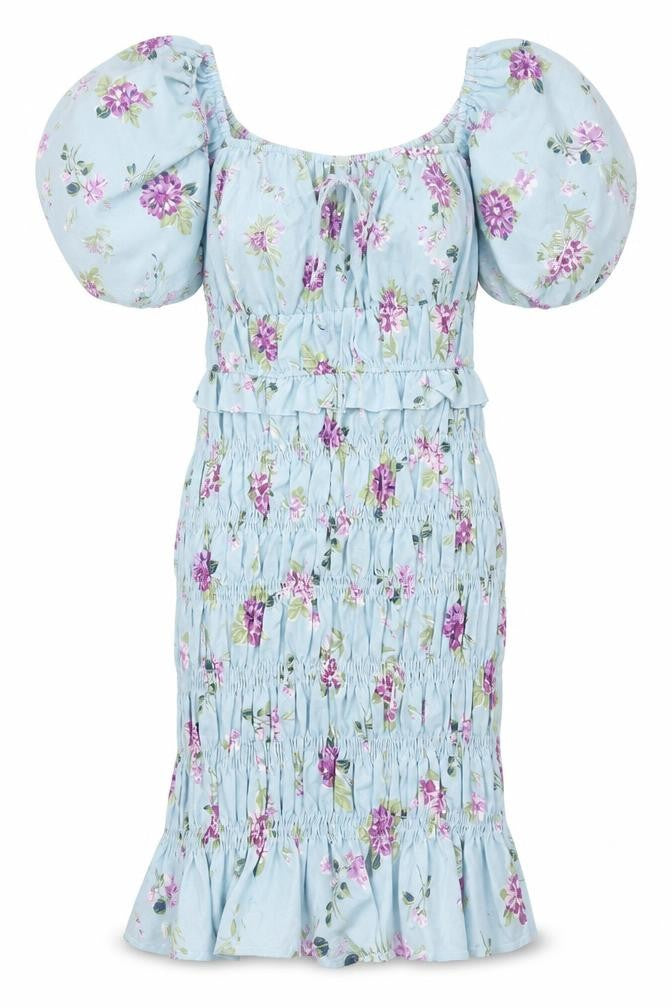 Missguided Women’s Blue Floral Puff Sleeve Bodycon Dress UK 12