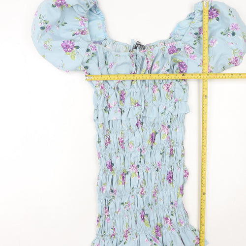 Missguided Women’s Blue Floral Puff Sleeve Bodycon Dress UK 12