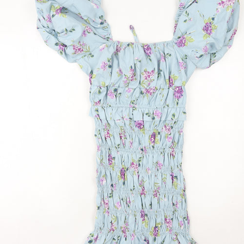 Missguided Women’s Blue Floral Puff Sleeve Bodycon Dress UK 12