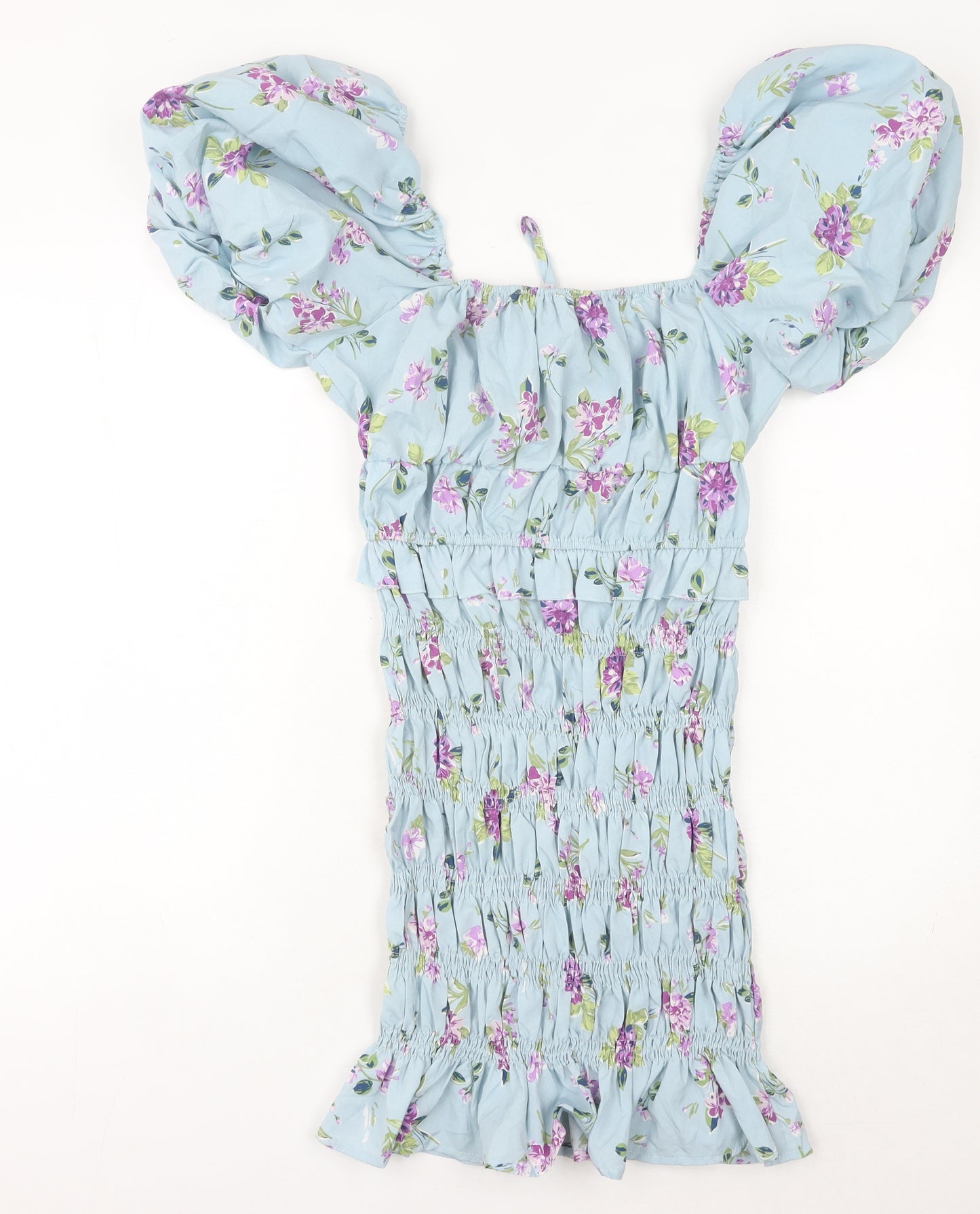 Missguided Women’s Blue Floral Puff Sleeve Bodycon Dress UK 12