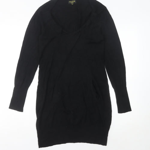 Alter London Women's Black S Jumper Dress Knee Length Knit V-Neck