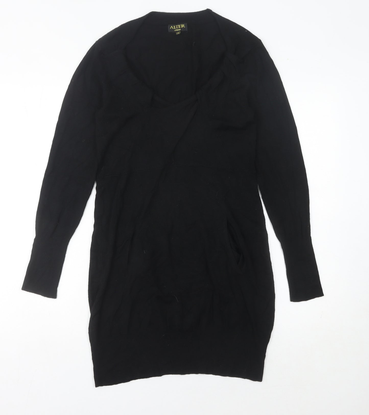 Alter London Women's Black S Jumper Dress Knee Length Knit V-Neck