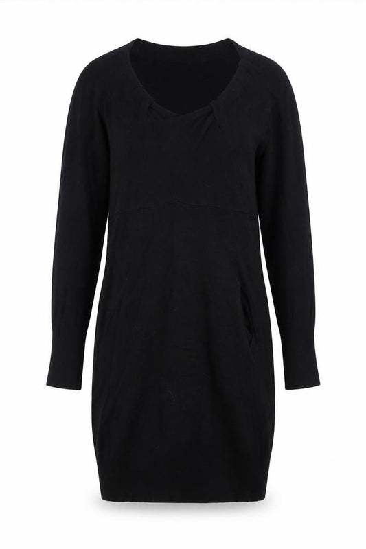 Front view of Alter London Women's Black S Jumper Dress Knee Length Knit V-Neck