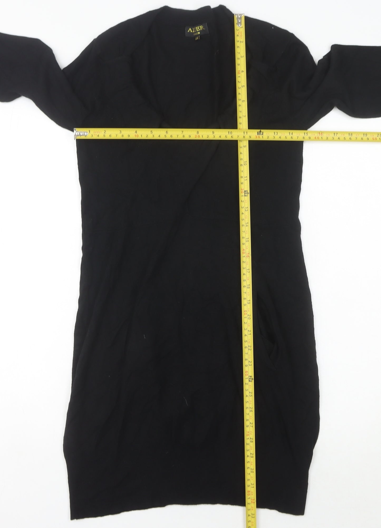 Alter London Women's Black S Jumper Dress Knee Length Knit V-Neck