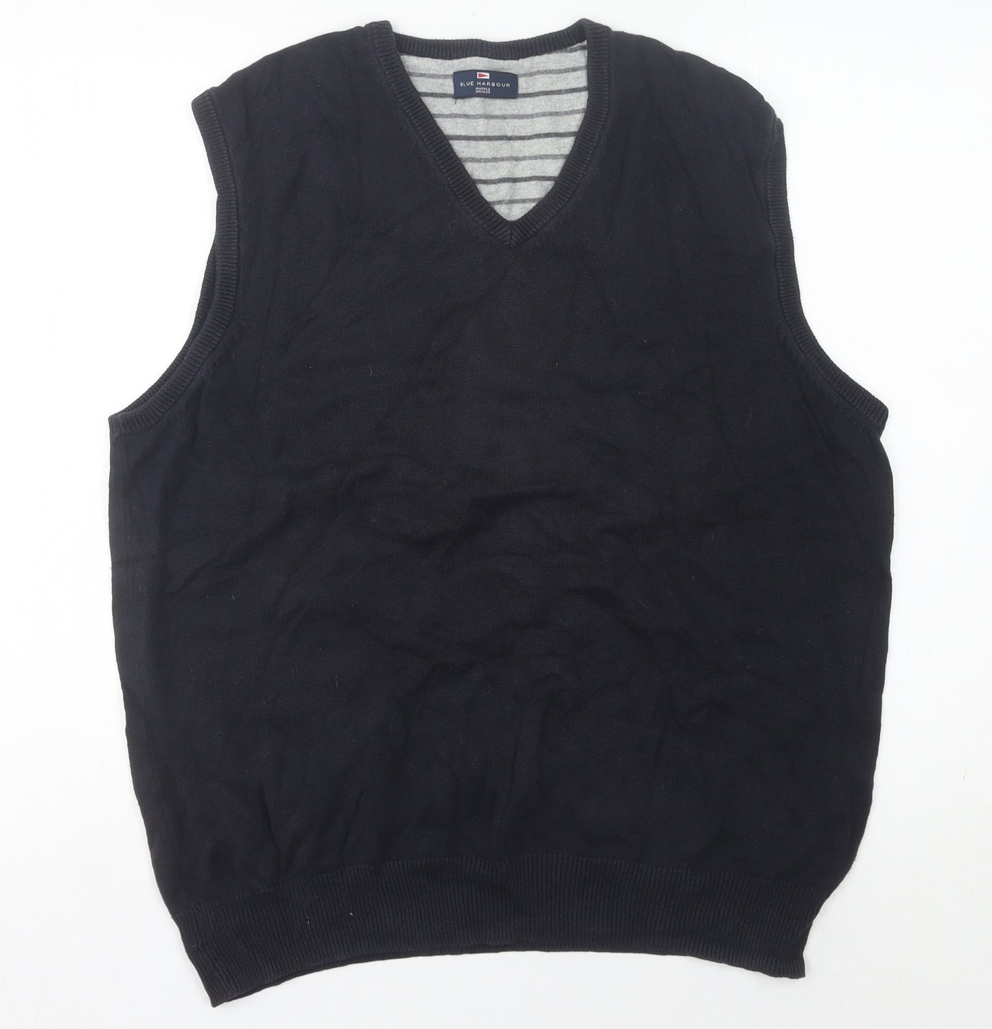 Marks and Spencer Men’s Black Cotton V-Neck Knit Vest L Regular Fit