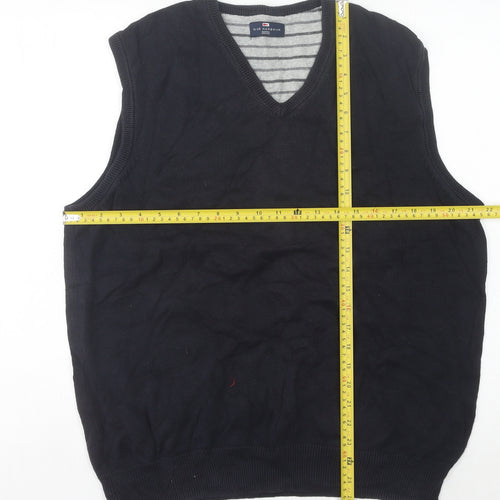 Marks and Spencer Men’s Black Cotton V-Neck Knit Vest L Regular Fit