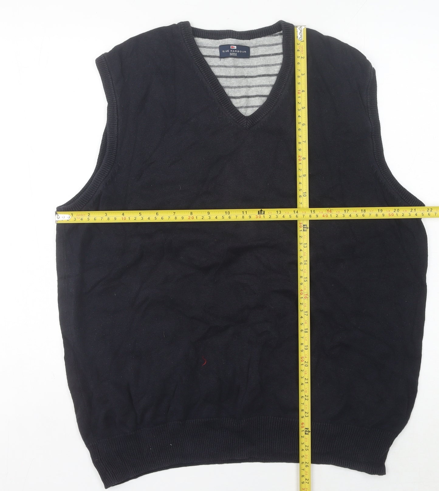 Marks and Spencer Men’s Black Cotton V-Neck Knit Vest L Regular Fit