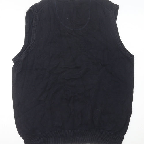 Marks and Spencer Men’s Black Cotton V-Neck Knit Vest L Regular Fit