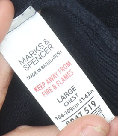 Marks and Spencer Men’s Black Cotton V-Neck Knit Vest L Regular Fit