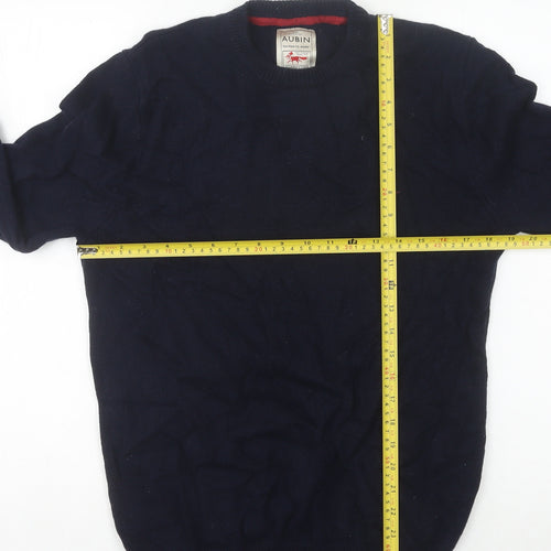 Aubin Men’s Blue Merino Wool Crew Neck Pullover Jumper Medium
