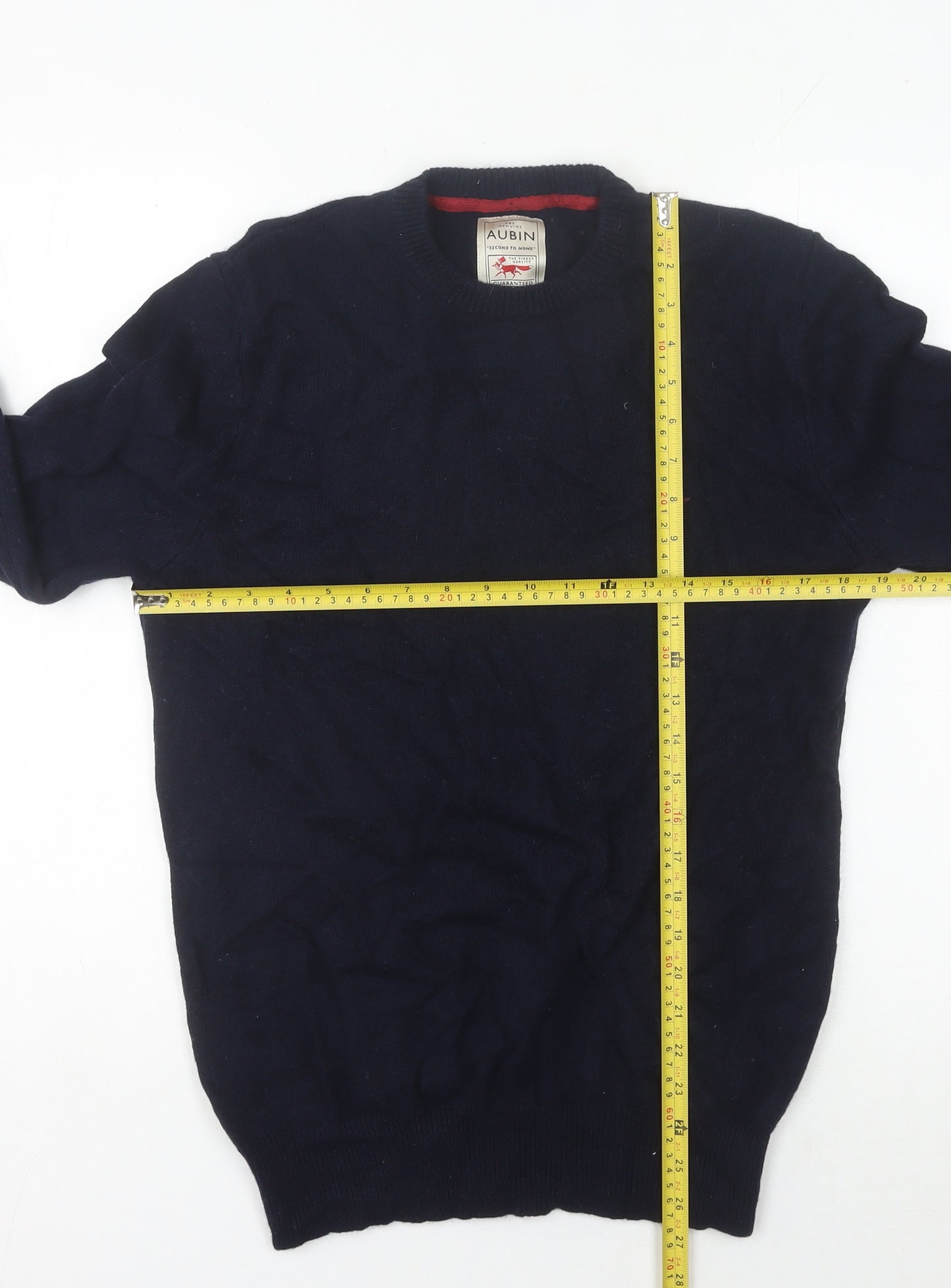 Aubin Men’s Blue Merino Wool Crew Neck Pullover Jumper Medium