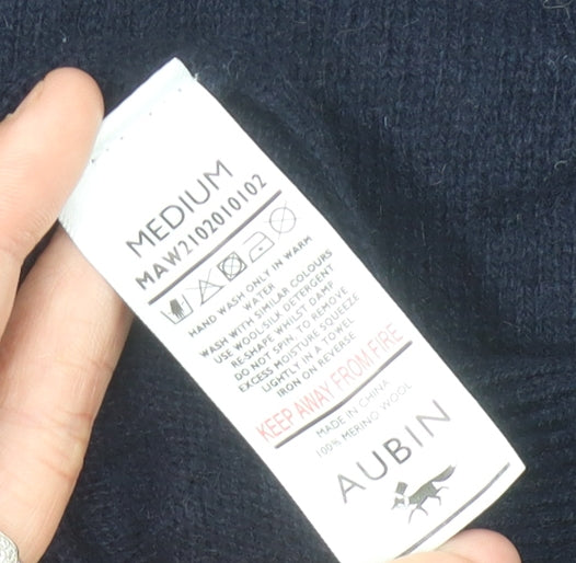 Aubin Men’s Blue Merino Wool Crew Neck Pullover Jumper Medium