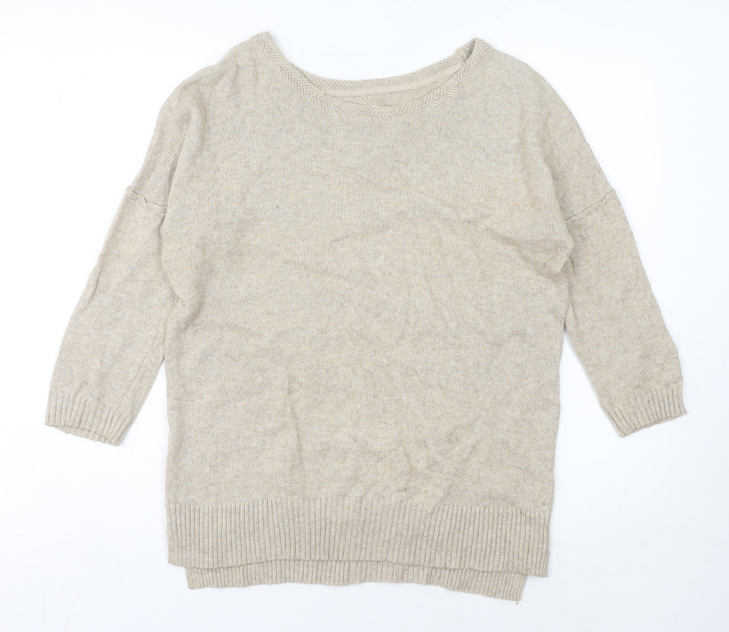 H&M Women’s Beige Angora Cotton Blend 3/4 Sleeve Pullover Jumper S