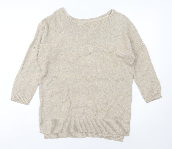H&M Women’s Beige Angora Cotton Blend 3/4 Sleeve Pullover Jumper S