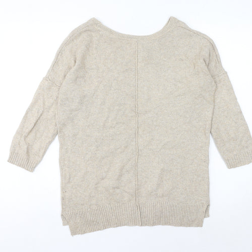 H&M Women’s Beige Angora Cotton Blend 3/4 Sleeve Pullover Jumper S