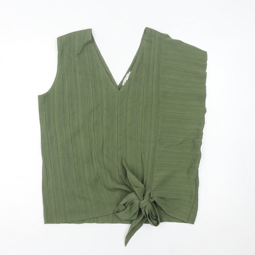 Warehouse Women’s Green Size 12 Wrap Tie Asymmetrical Sleeveless Blouse