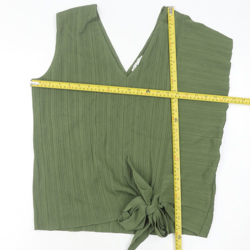 Warehouse Women’s Green Size 12 Wrap Tie Asymmetrical Sleeveless Blouse