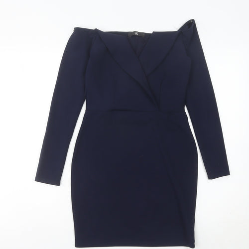 Missguided Women’s Blue Size 10 Bodycon Off Shoulder Party Dress