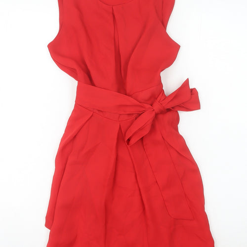 ASOS Women Red Size 8 Sheath Knee Length Belted Sleeveless Dress