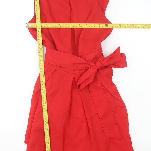 ASOS Women Red Size 8 Sheath Knee Length Belted Sleeveless Dress