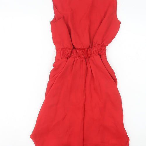 ASOS Women Red Size 8 Sheath Knee Length Belted Sleeveless Dress