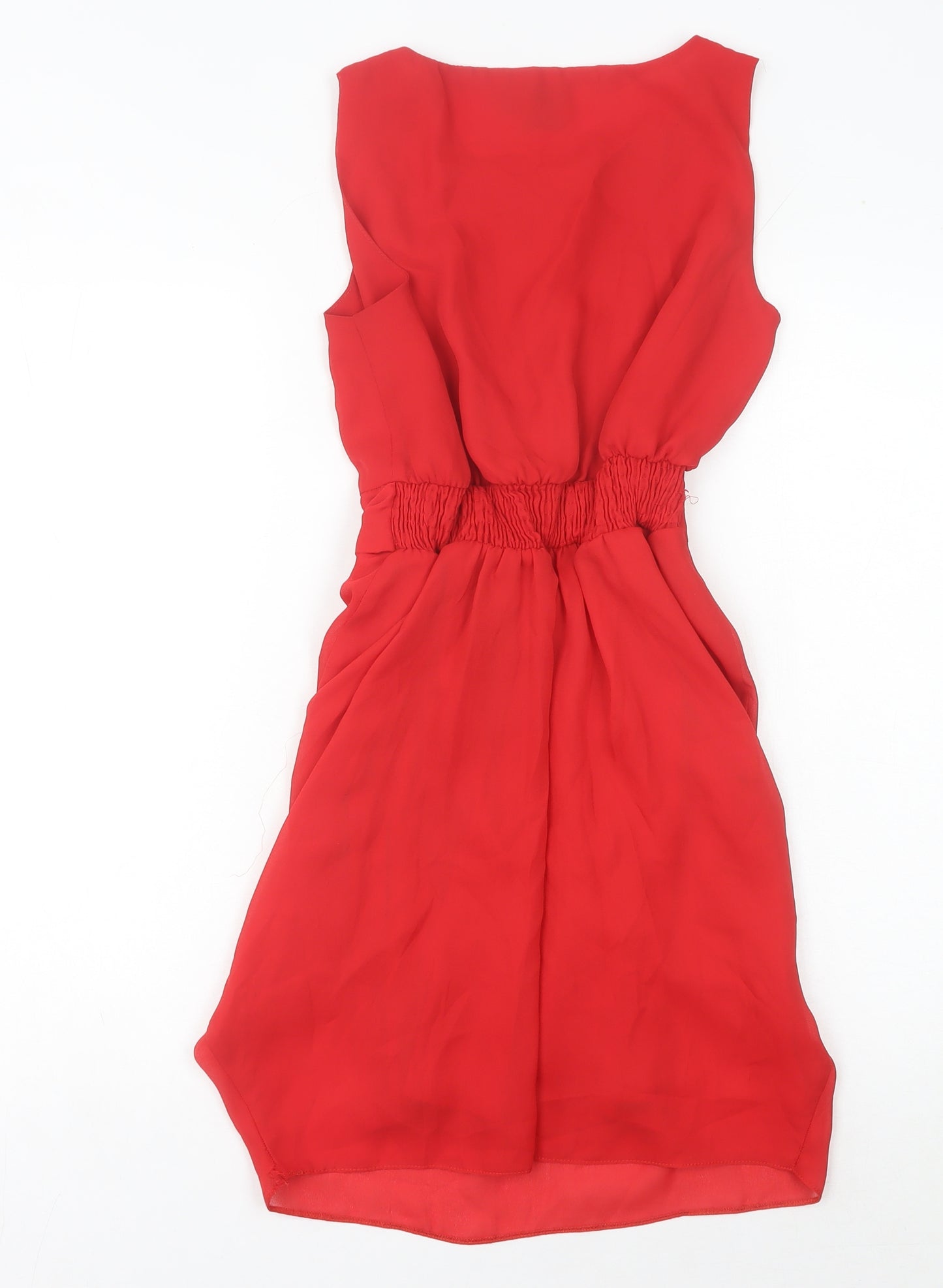 ASOS Women Red Size 8 Sheath Knee Length Belted Sleeveless Dress