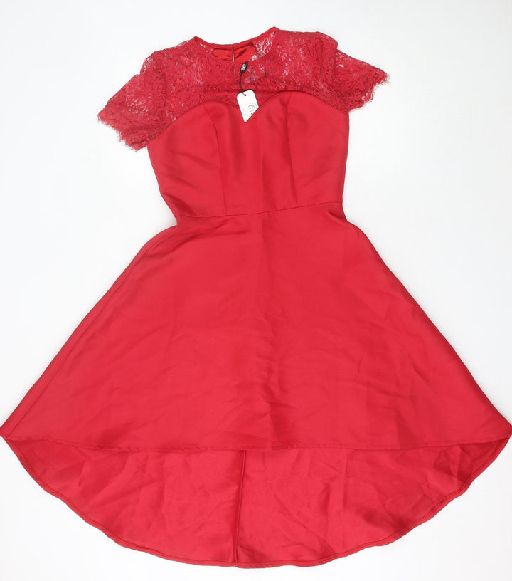 Chi Chi London Petite Women's Red Hi-Low Lace A-Line Dress UK 6