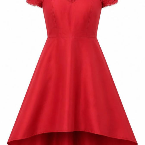Chi Chi London Petite Women's Red Hi-Low Lace A-Line Dress UK 6
