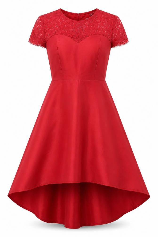 Chi Chi London Petite Women's Red Hi-Low Lace A-Line Dress UK 6