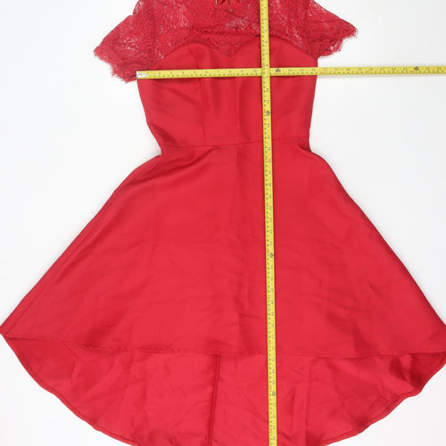 Chi Chi London Petite Women's Red Hi-Low Lace A-Line Dress UK 6