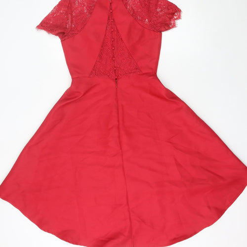 Chi Chi London Petite Women's Red Hi-Low Lace A-Line Dress UK 6