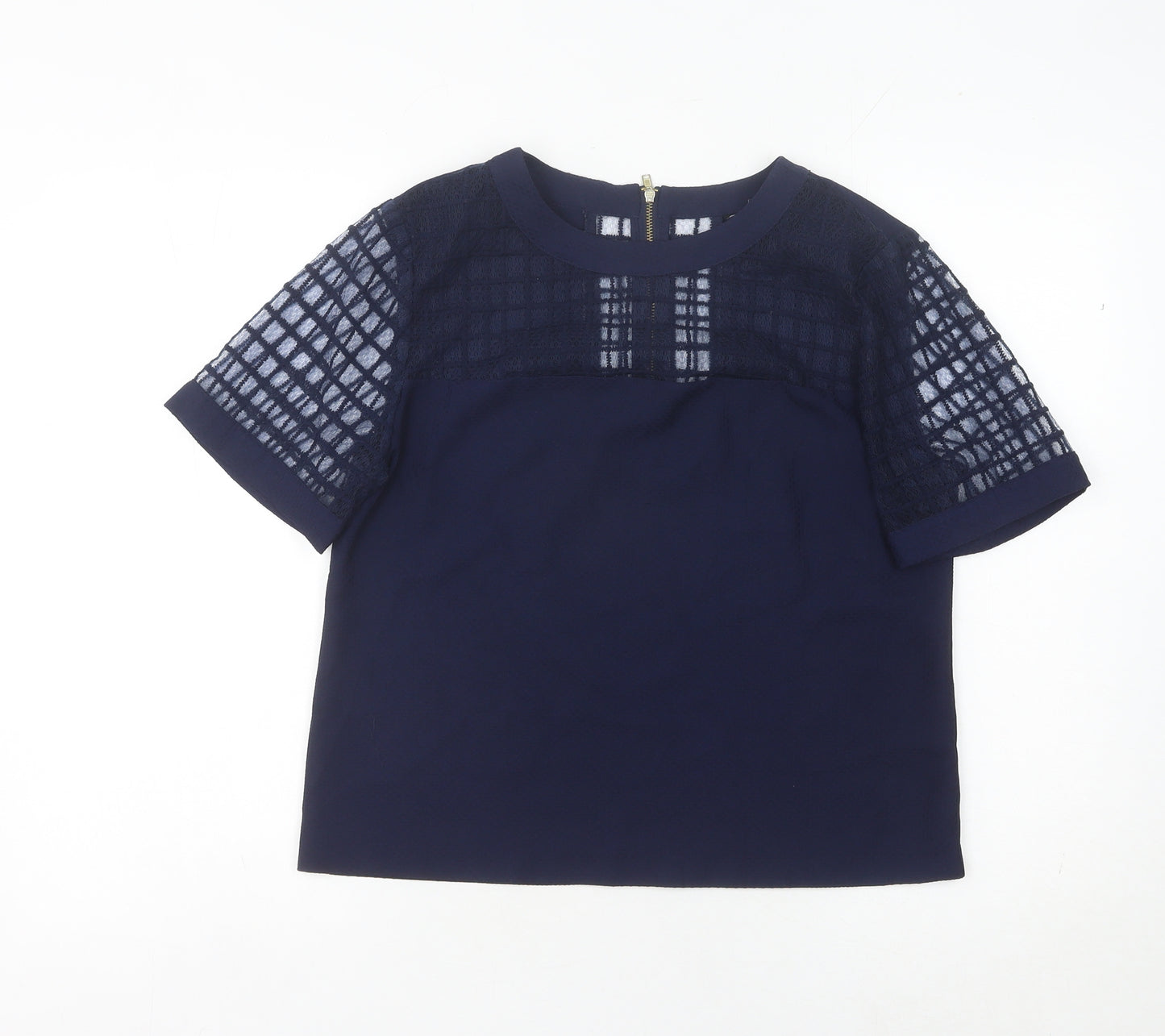 Warehouse Women Blue Size 12 Lace Detail Short Sleeve Blouse