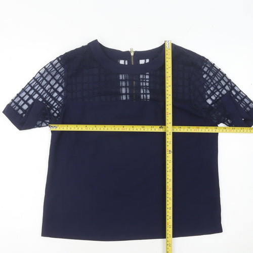 Warehouse Women Blue Size 12 Lace Detail Short Sleeve Blouse