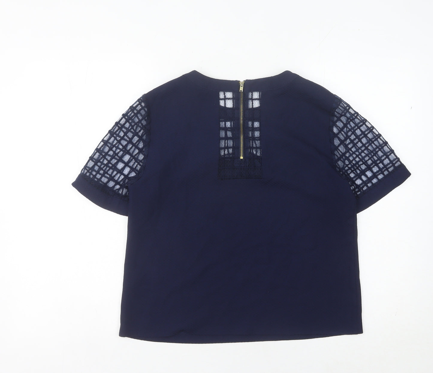 Warehouse Women Blue Size 12 Lace Detail Short Sleeve Blouse