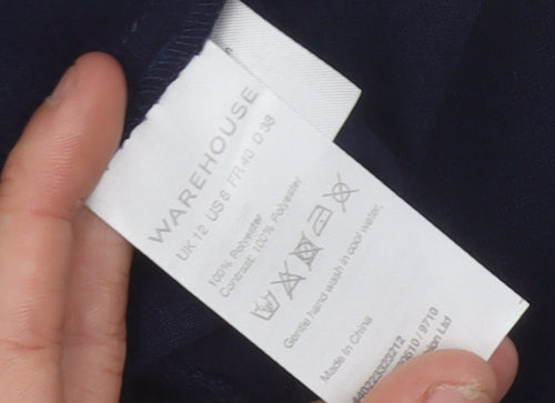 Warehouse Women Blue Size 12 Lace Detail Short Sleeve Blouse