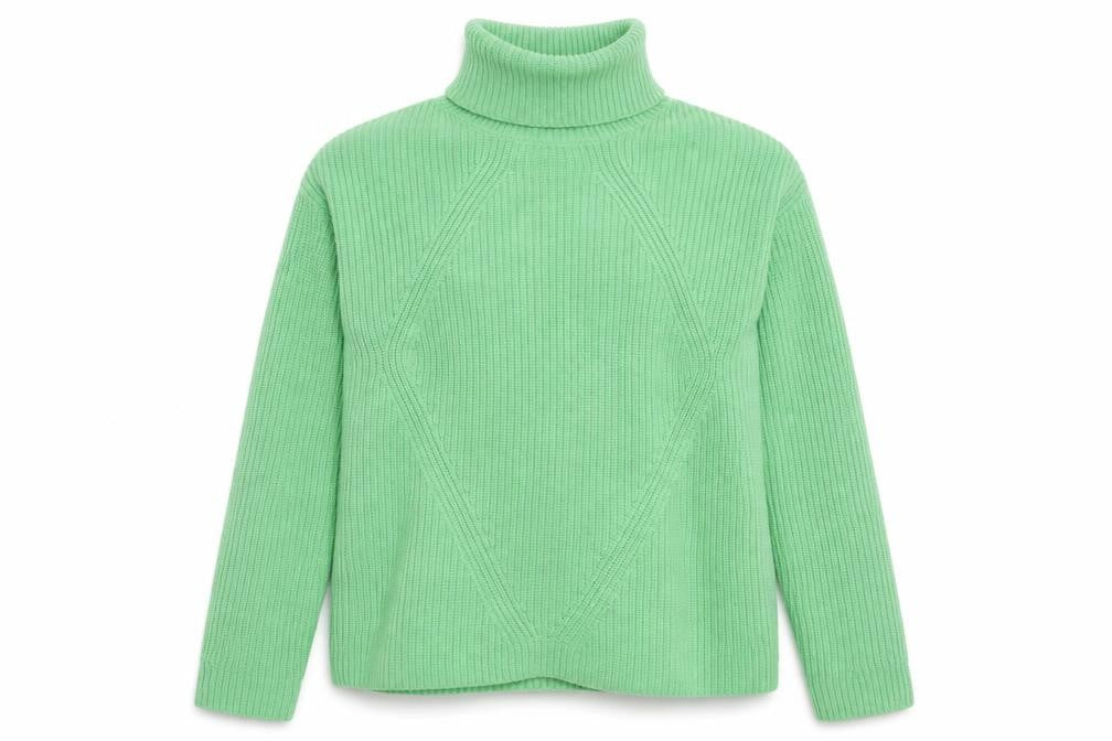 Front view of Marks & Spencer Women's Green XS Roll Neck Ribbed Jumper