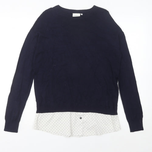Next Women’s Blue Crew Neck Polka Dot Hem Jumper Size 8