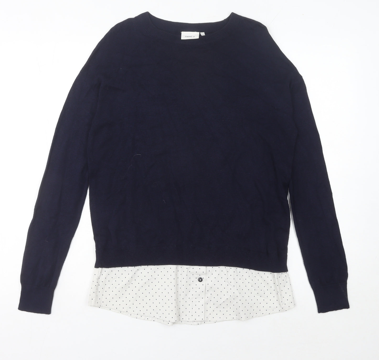 Next Women’s Blue Crew Neck Polka Dot Hem Jumper Size 8
