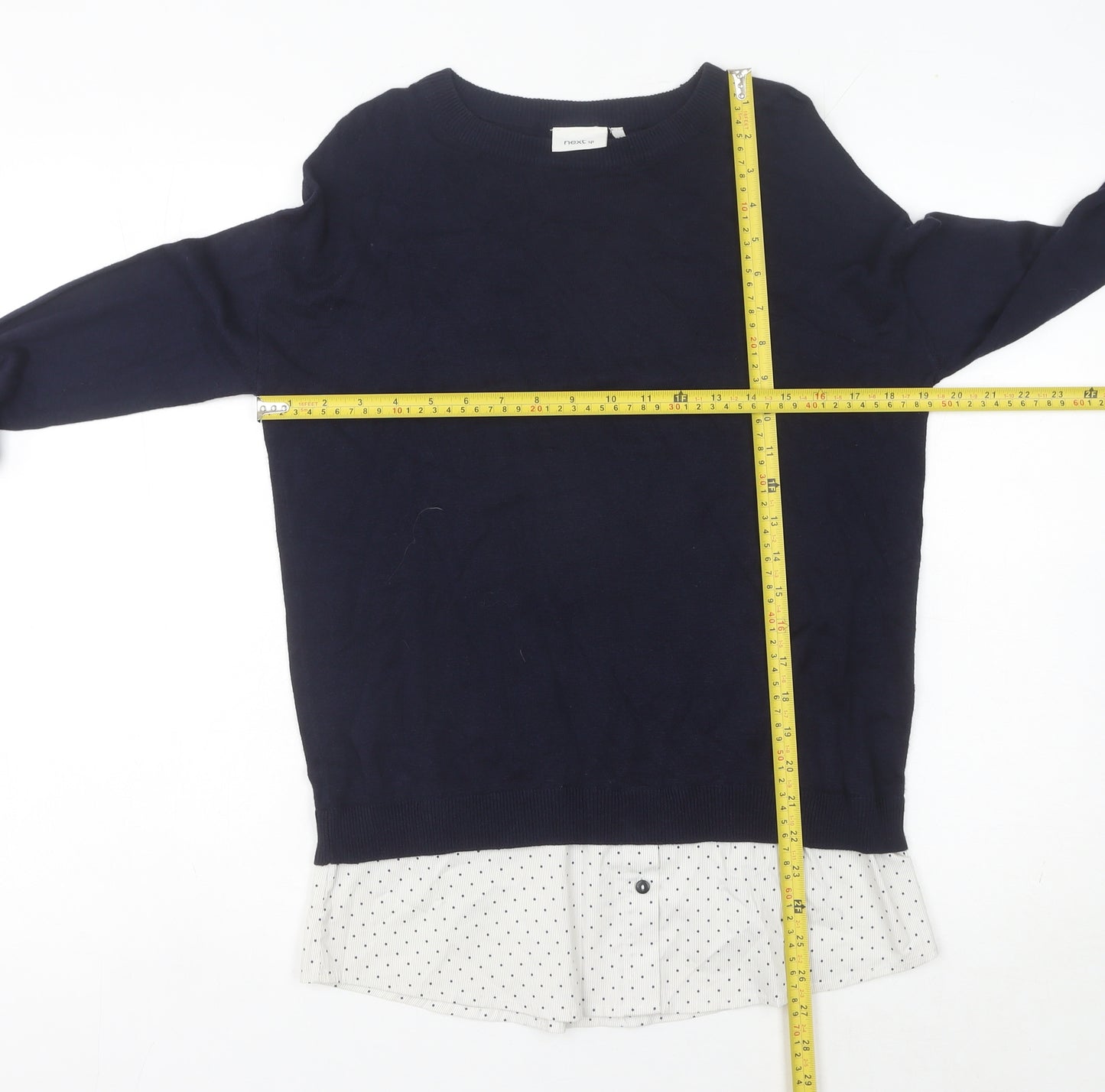 Next Women’s Blue Crew Neck Polka Dot Hem Jumper Size 8