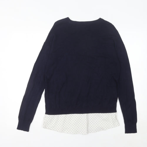 Next Women’s Blue Crew Neck Polka Dot Hem Jumper Size 8
