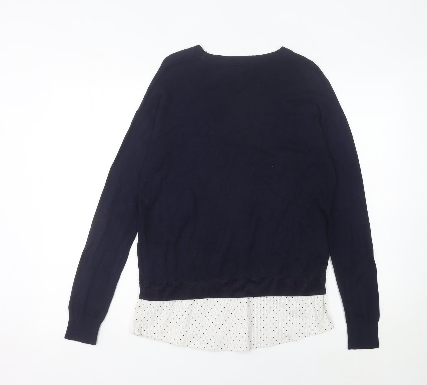 Next Women’s Blue Crew Neck Polka Dot Hem Jumper Size 8
