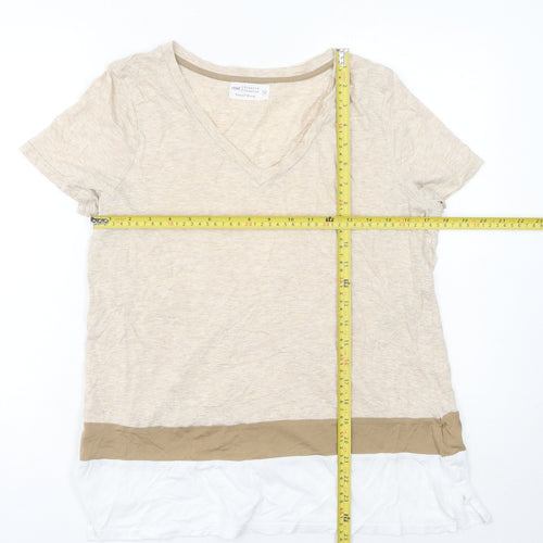 Next Women’s Beige Colourblock V-Neck Short Sleeve T-Shirt Size 14