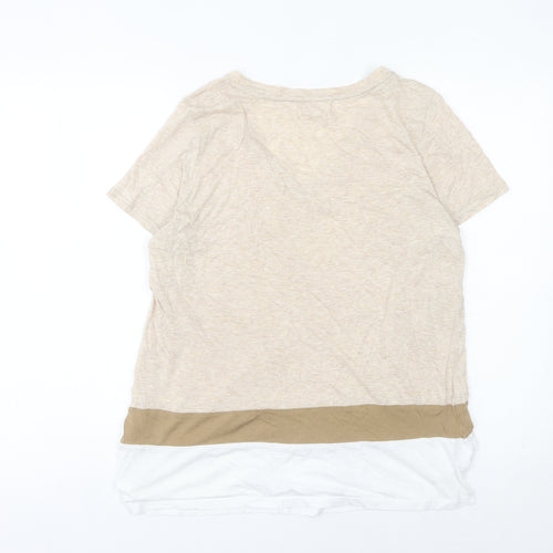 Next Women’s Beige Colourblock V-Neck Short Sleeve T-Shirt Size 14