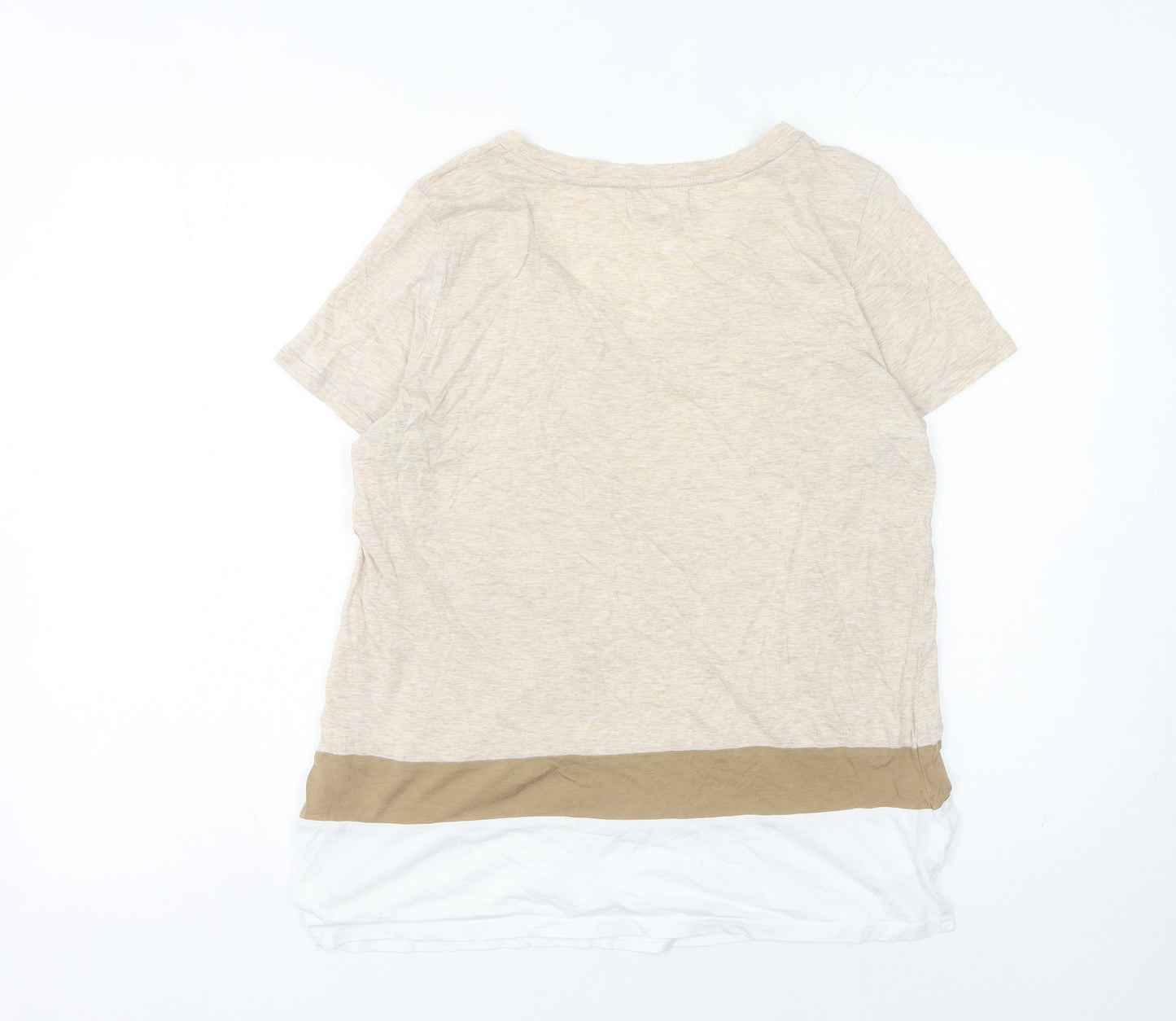 Next Women’s Beige Colourblock V-Neck Short Sleeve T-Shirt Size 14