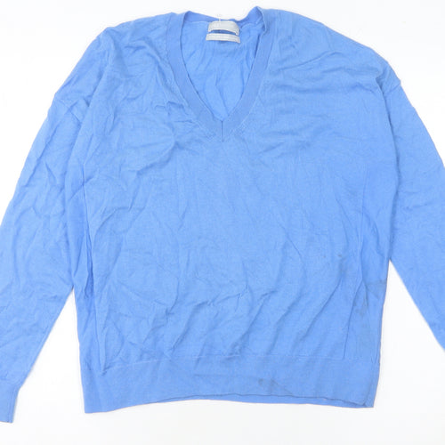 Marks and Spencer Women's Blue S V-Neck Merino Wool Jumper