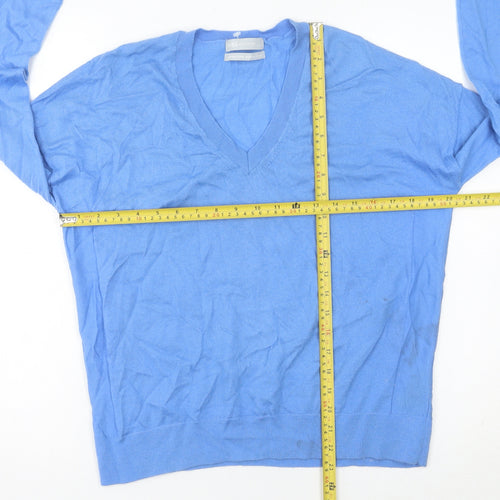 Marks and Spencer Women's Blue S V-Neck Merino Wool Jumper