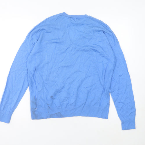 Marks and Spencer Women's Blue S V-Neck Merino Wool Jumper